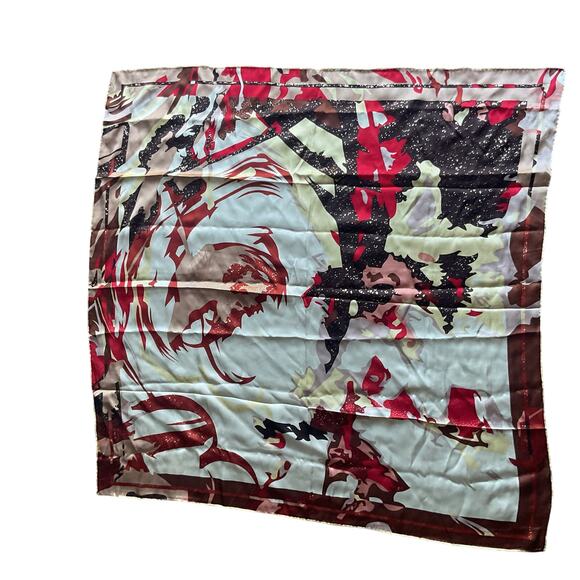 Y2K Retro Abstract Satin Scarf 33x33 Multicolor Red Brown Gold - Picture 2 of 5